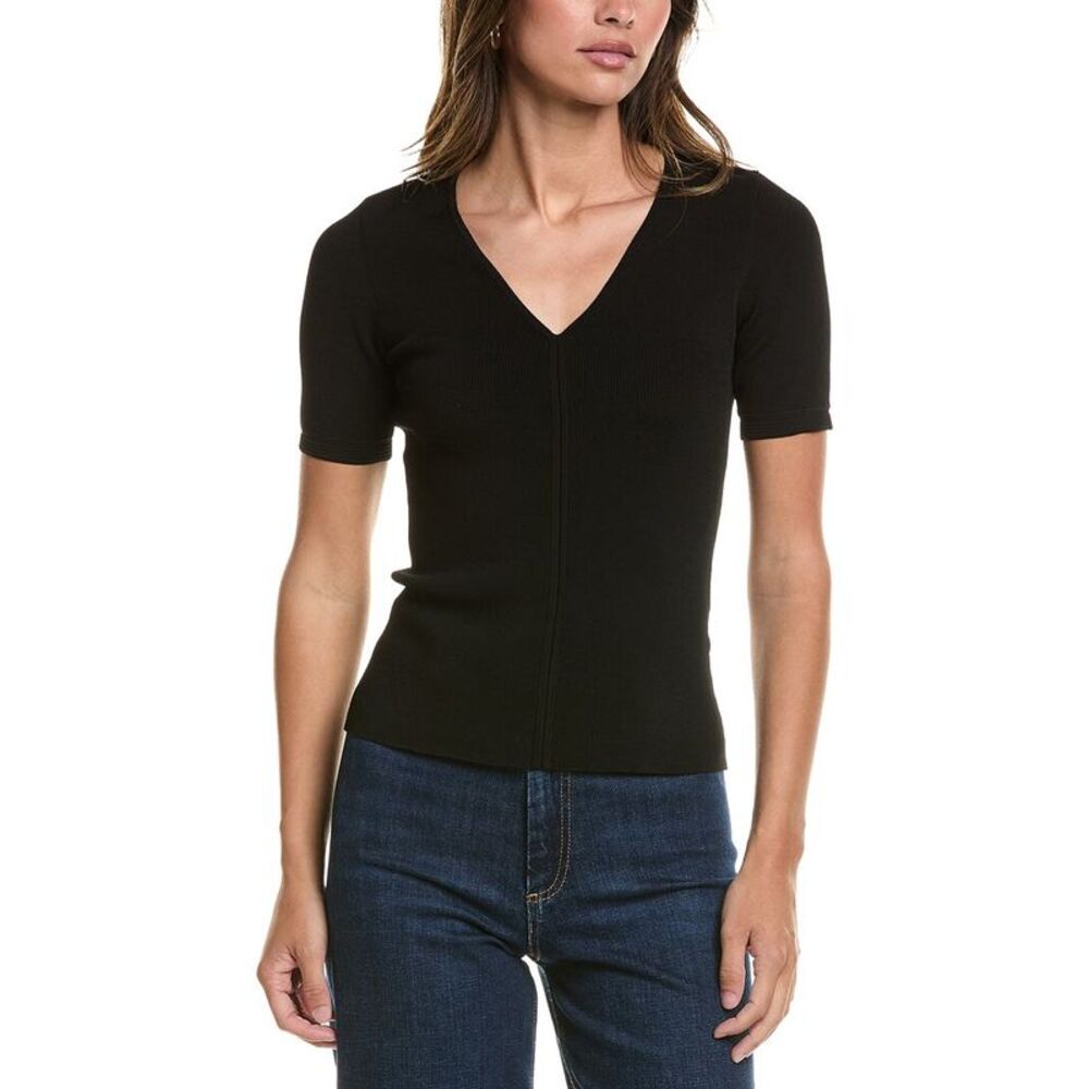 3.1 Phillip Lim Womens  Compact Rib Short Sleeve V-Neck Top